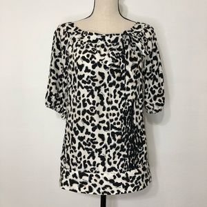 WHBM Silk Animal Print 3/4 Sleeve Blouse Top